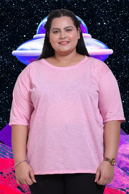 elegance redefined Solid Women Round Neck Pink T-Shirt