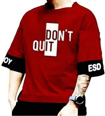 TARSHI Printed Men Round Neck Maroon T-Shirt