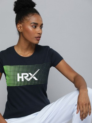 HRX by Hrithik Roshan Printed Women Round Neck Blue T-Shirt