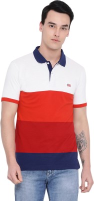 AXMANN Colorblock Men Polo Neck Red, White, Dark Blue T-Shirt