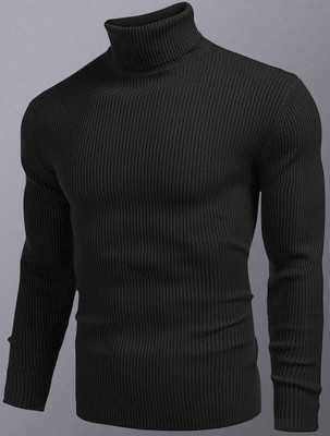 GARBLY Self Design Men High Neck Black T-Shirt