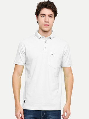 Mudo Solid Men Polo Neck White T-Shirt