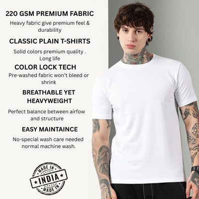 Own The Look Solid Men Round Neck White T-Shirt