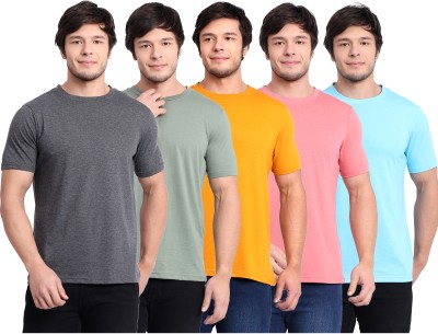 BETROST Solid Men Round Neck Grey, Light Green, Yellow, Pink, Light Blue T-Shirt