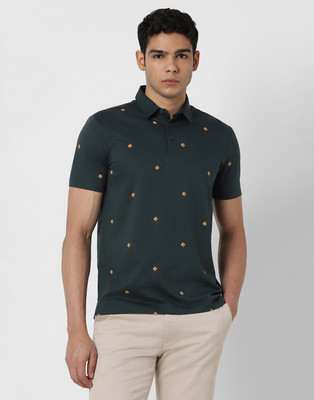 VAN HEUSEN Printed Men Polo Neck Grey T-Shirt