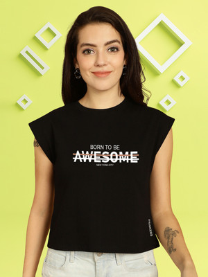 FBAR Graphic Print Women Round Neck Black T-Shirt