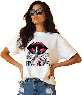 Knite wolf Printed Women Round Neck White T-Shirt