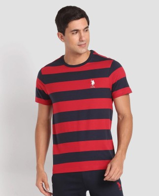 U.S. POLO ASSN. Striped Men Round Neck Red T-Shirt