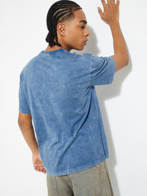 MAX Solid Men Round Neck Blue T-Shirt