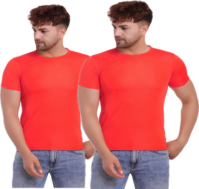 KASPY Solid Men Round Neck Red T-Shirt