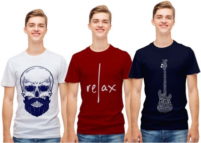 TRENDY DUNIYA Printed Men Round Neck Maroon, White, Dark Blue T-Shirt