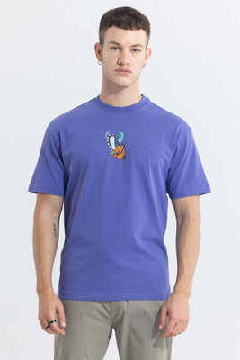 Snitch Printed Men Round Neck Blue T-Shirt