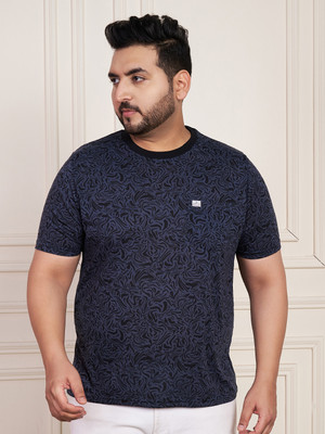 Austivo Printed Men Round Neck Navy Blue T-Shirt