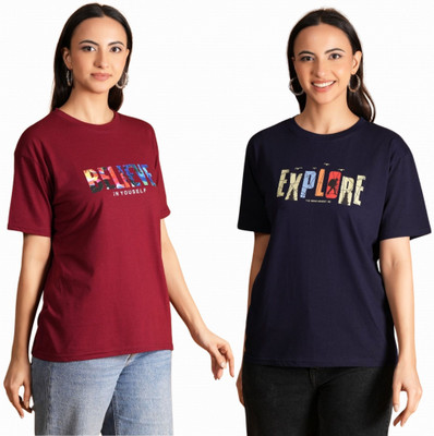 METRONAUT Printed Women Round Neck Multicolor T-Shirt