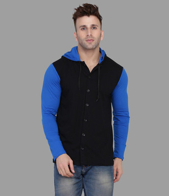 Trendfull Solid Men Hooded Neck Black, Blue T-Shirt