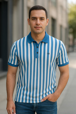 JITEN Striped Men Polo Neck Multicolor, White, Pink, Blue, Green, Red T-Shirt