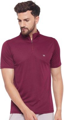 White Moon Solid Men Polo Neck Maroon T-Shirt