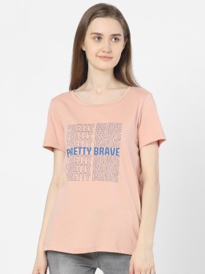 VERO MODA Printed Women Round Neck Pink T-Shirt