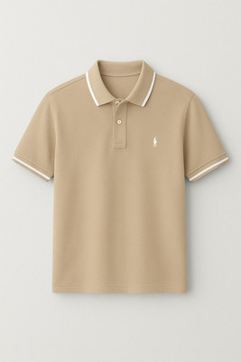 Wisetie Printed Men Polo Neck Beige T-Shirt