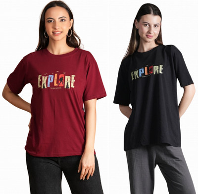 METRONAUT Typography Women Round Neck Multicolor T-Shirt