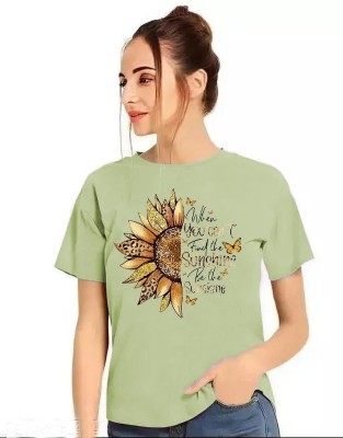 ADIXUS Printed Women Round Neck Green T-Shirt