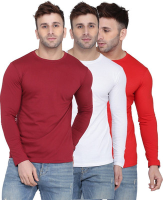 Kroptee Solid Men Round Neck Red, White, Maroon T-Shirt