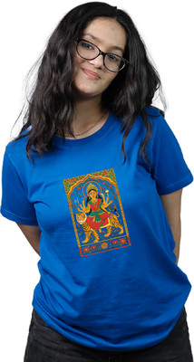 Tedhi Medhi Family Conversational, Printed, Self Design, Graphic Print Women Round Neck Blue T-Shirt