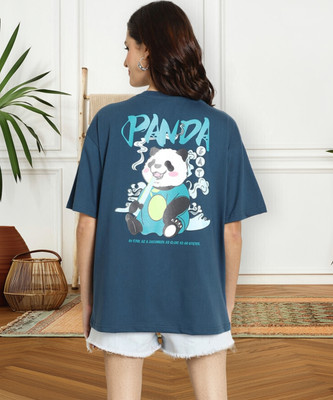 METRONAUT Printed Women Round Neck Dark Blue T-Shirt