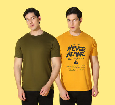 WOOSTRO Printed, Solid Men Round Neck Multicolor T-Shirt