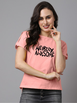 FRISKERS Typography Women Round Neck Pink T-Shirt
