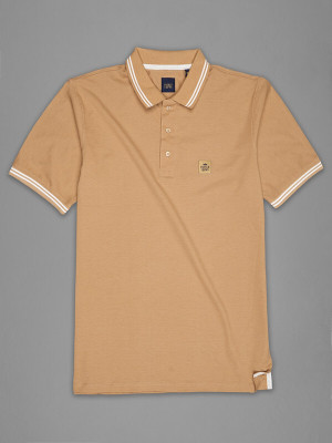 french crown Solid Men Polo Neck Brown T-Shirt