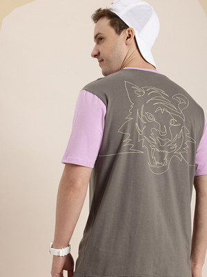 HERE&NOW Colorblock Men Round Neck Grey T-Shirt