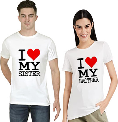 BigArk Printed Couple Round Neck White T-Shirt