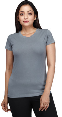 Comfort Lady Solid Women Round Neck Grey T-Shirt