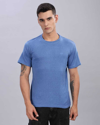 Raw Purple Solid Men Round Neck Blue T-Shirt