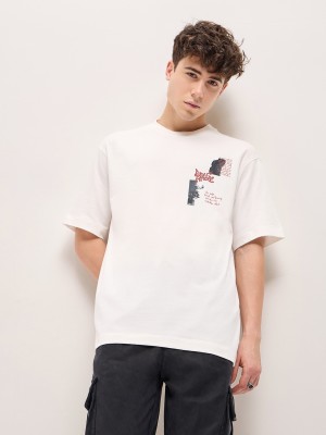 THE BEAR HOUSE Printed Men Round Neck White T-Shirt