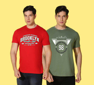 WOOSTRO Printed Men Round Neck Multicolor T-Shirt