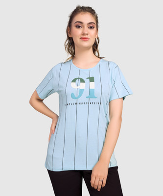 Monisha Plus Typography Women Round Neck Black, Light Blue T-Shirt