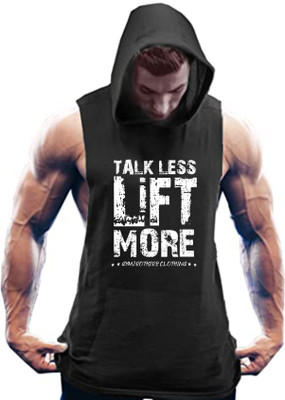GYMBROTHERS Printed Men Hooded Neck Black T-Shirt
