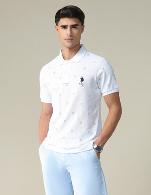 U.S. POLO ASSN. Printed Men Polo Neck White T-Shirt