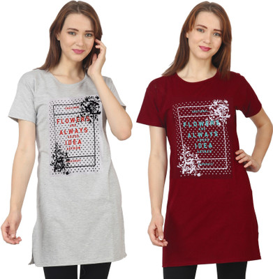 HOC Printed Women Round Neck Grey T-Shirt