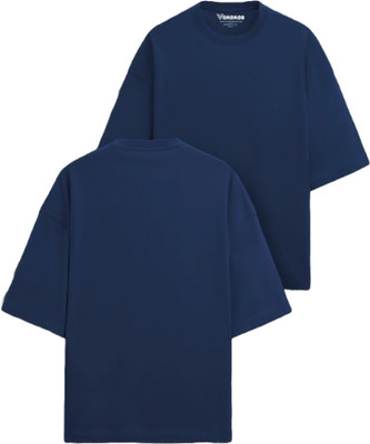 VORDROB Solid Women Round Neck Navy Blue T-Shirt