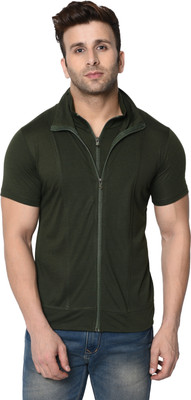 Adorbs Trend Solid Men High Neck Dark Green T-Shirt