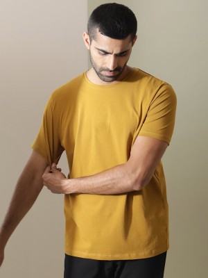 London Crew Solid Men Round Neck Yellow T-Shirt