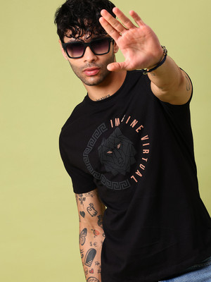 V-MART Printed Men Round Neck Black T-Shirt