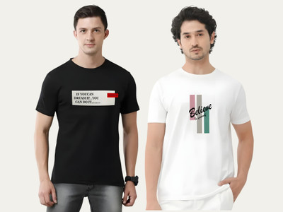 Quirky Trails Printed Men Round Neck Black T-Shirt