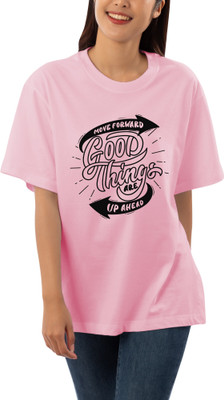 HouseOfCommon Printed, Typography Women Round Neck Pink T-Shirt