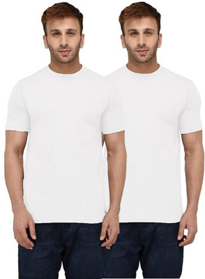 Natika Solid Men Round Neck White T-Shirt