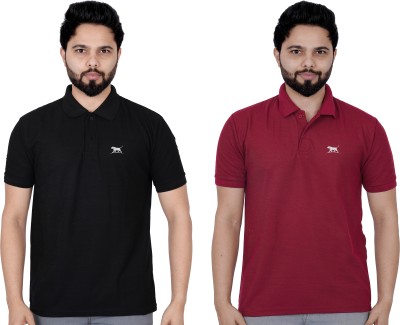 La Milano Solid Men Polo Neck Maroon, Black T-Shirt