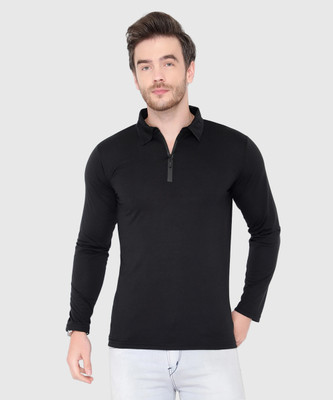 JB Jangoboy Solid Men Polo Neck Black T-Shirt